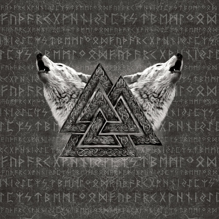 Valknut Symbol And Wolves Digital Art By Lioudmila Perry 