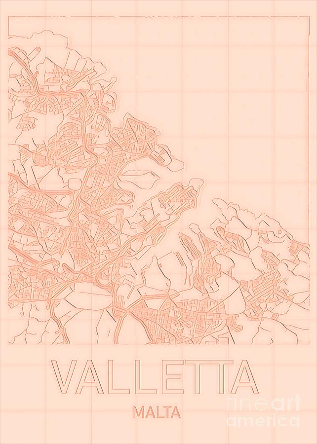 Valletta Blueprint City Map Digital Art by HELGE Art Gallery