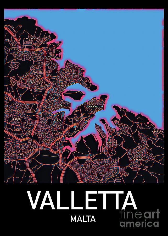 Valletta City Map Digital Art by HELGE Art Gallery