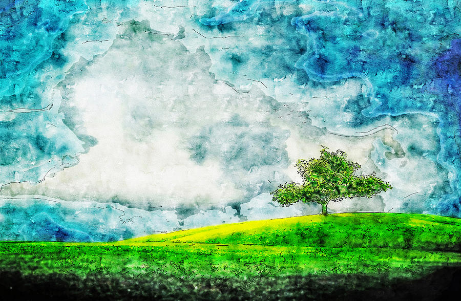 Valley tree watercolor drawing by Hasan Ahmed Valley tree watercolor drawing by Hasan Ahmed