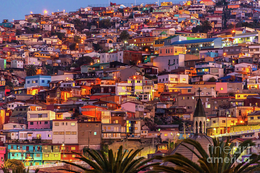Valparaiso Photograph - Valparaiso At Night by Delphimages Photo Creations Valparaiso Photograph - Valparaiso At Night by Delphimages Photo Creations