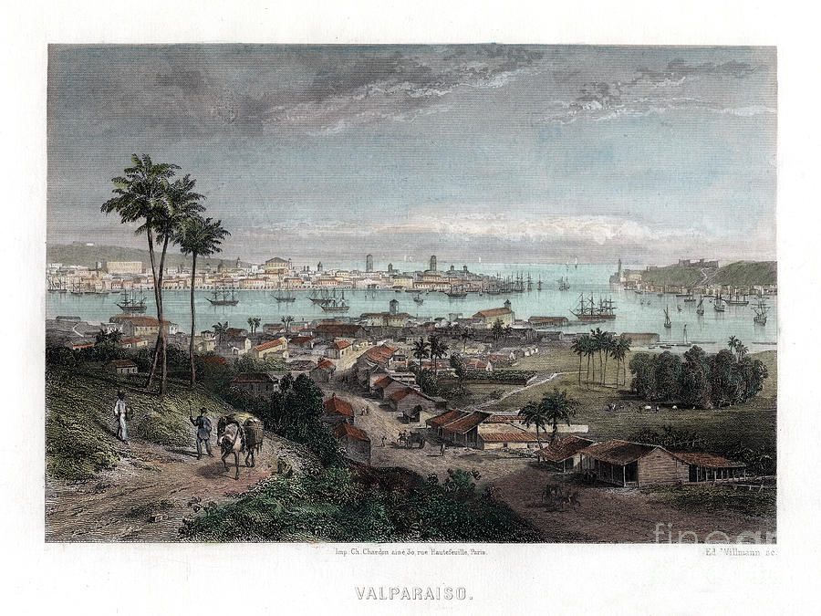 Valparaiso, Chile, 1840. Artist Edward Drawing by Print Collector