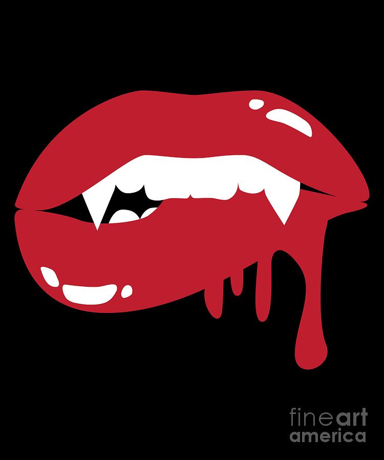 Vampire Mouth Design Scary Retro Bright Red Bloosucking Lips Gift Digital Art by Martin Hicks