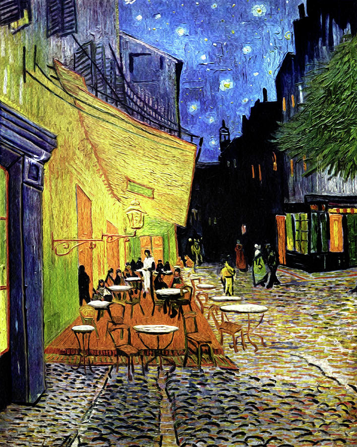 Van Gogh - Cafe Terrace At Night - Vibrant and Painterly - Glow In The Dark Painting by Lori Grimmett