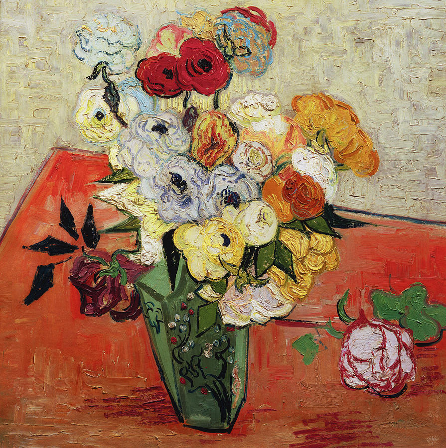 Nature Mixed Media - Van Gogh- Roses And Anenomes by Portfolio Arts Group