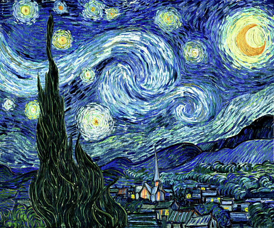 Van Gogh - Starry Night - Vibrant and Painterly - Glow In The Dark Painting by Lori Grimmett