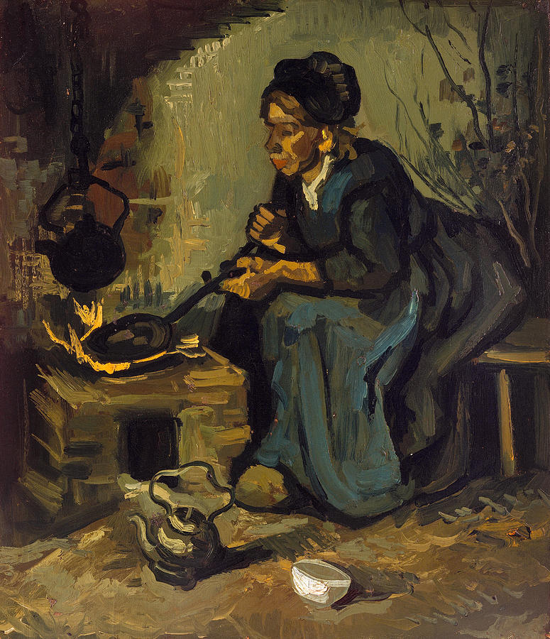 Peasant Woman Cooking by a Fireplace, 1885 #1 Painting by Vincent Van Gogh