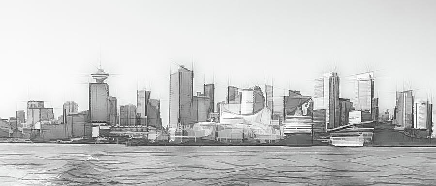 Vancouver Cruise Ship Port and Financial District Digital Sketch Digital Art by Rick Deacon