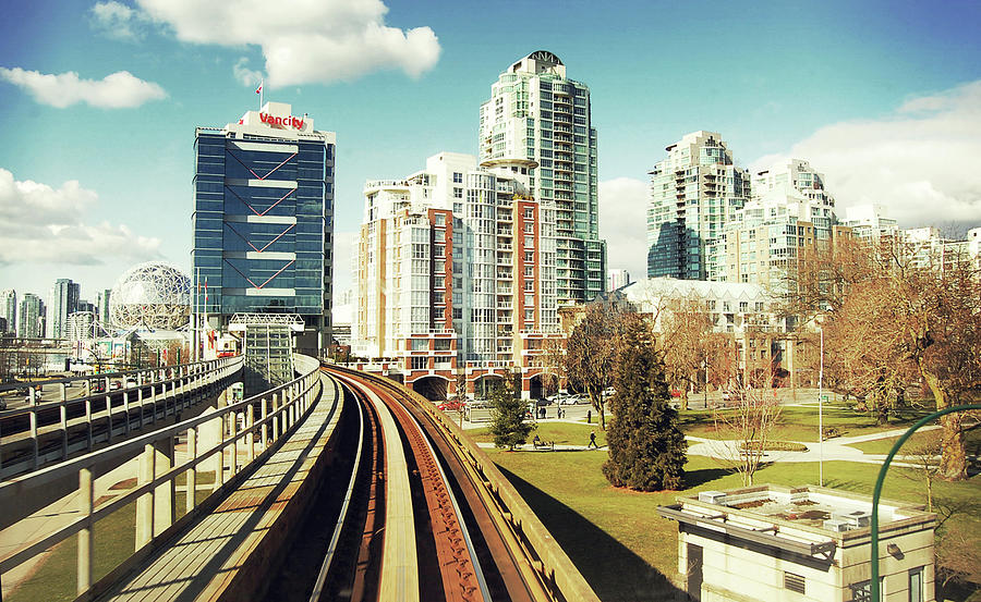 Vancouver Skyline And Train Track Photograph by Javier Encinas