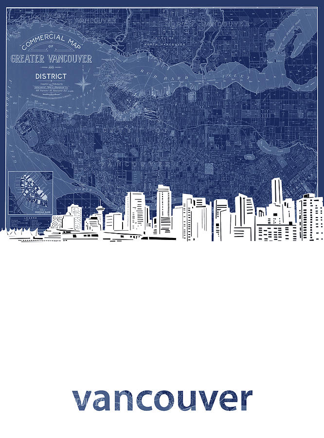 Vancouver Skyline Map Blue Digital Art by Bekim M - Pixels