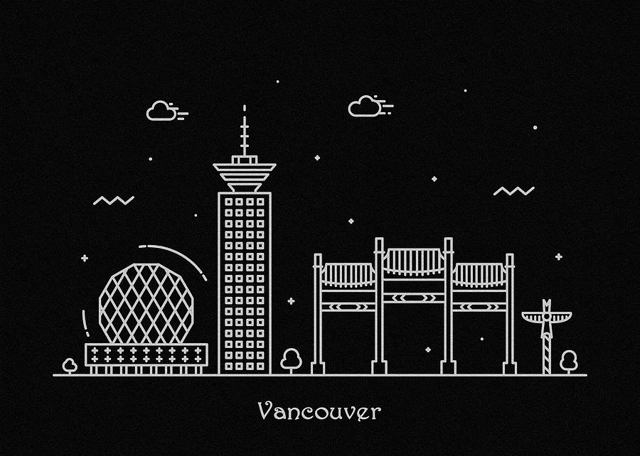 Black And White Digital Art - Vancouver Skyline Travel Poster by Inspirowl Design