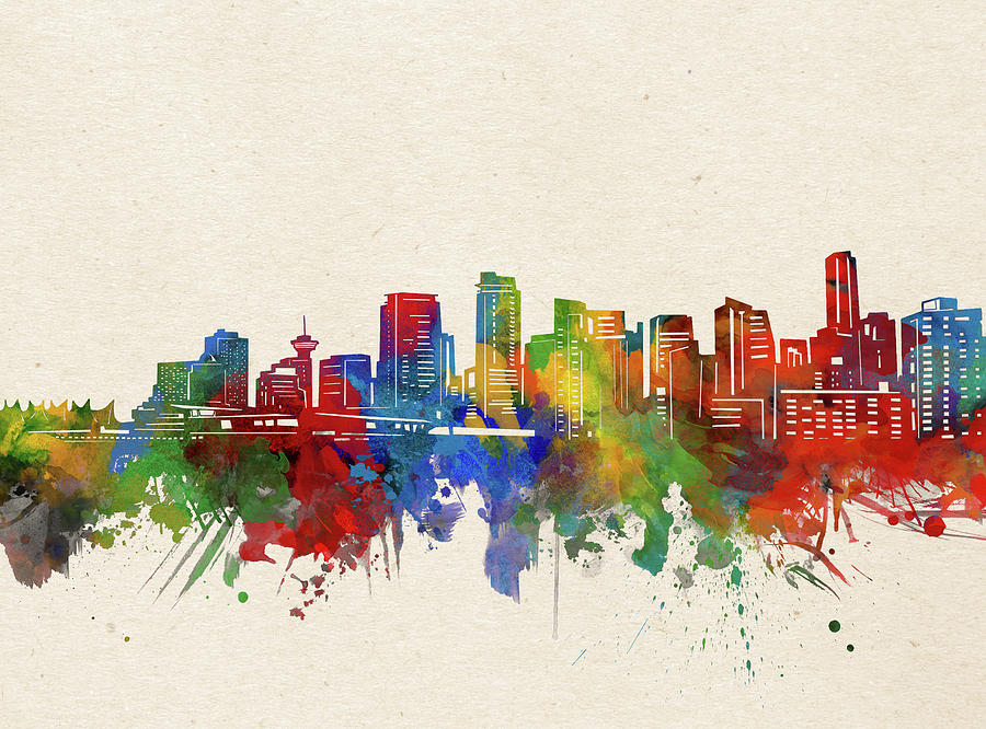 Skyline Digital Art - Vancouver Skyline Watercolor by Bekim M