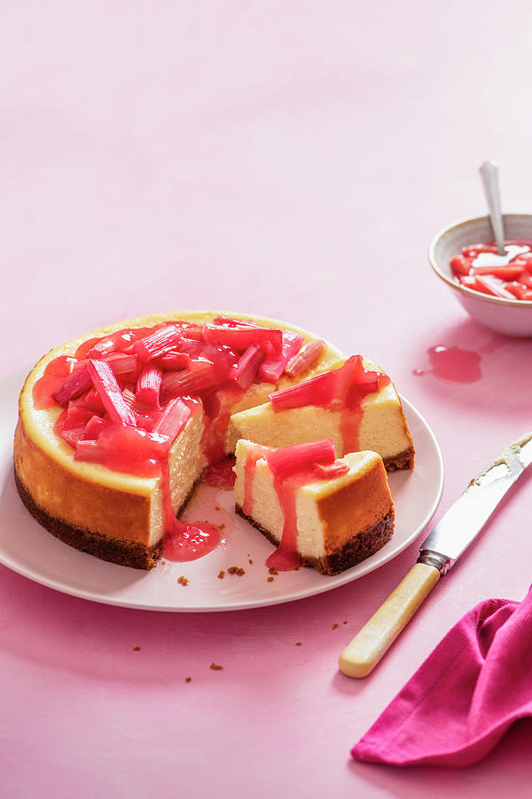 Vanilla Baked Cheesecake With Roasted Rhubarb Photograph by Magdalena Hendey