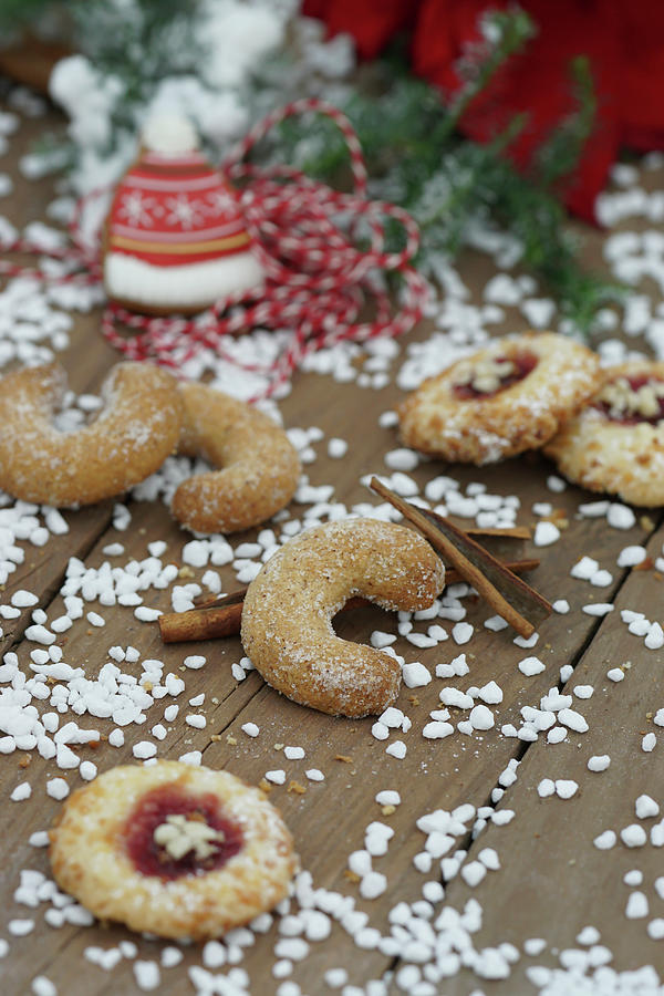 Vanilla Crescent Biscuits And German Christmas Biscuits With Sugar Nibs Photograph by Martina Schindler