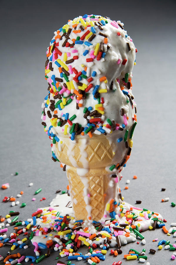 Summer Photograph - Vanilla Ice Cream Cones With Sprinkles by Henry Horenstein