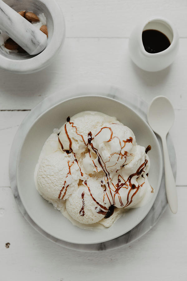 Vanilla Ice Cream With Chocolate Sauce Photograph by Valeria Aksakova