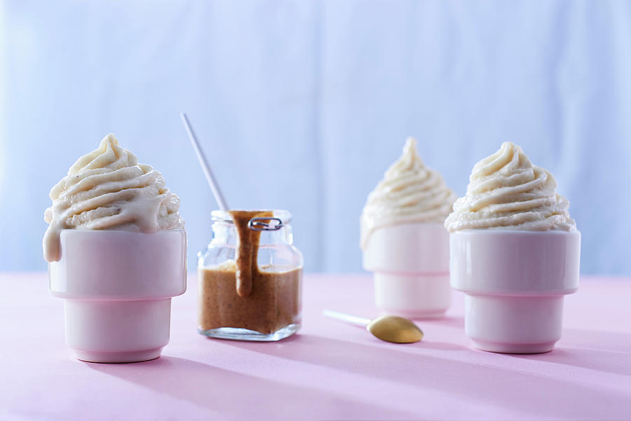 Vanilla Nice-cream Cups With Cinnamon-and-date caramel Sauce Photograph by Great Stock!