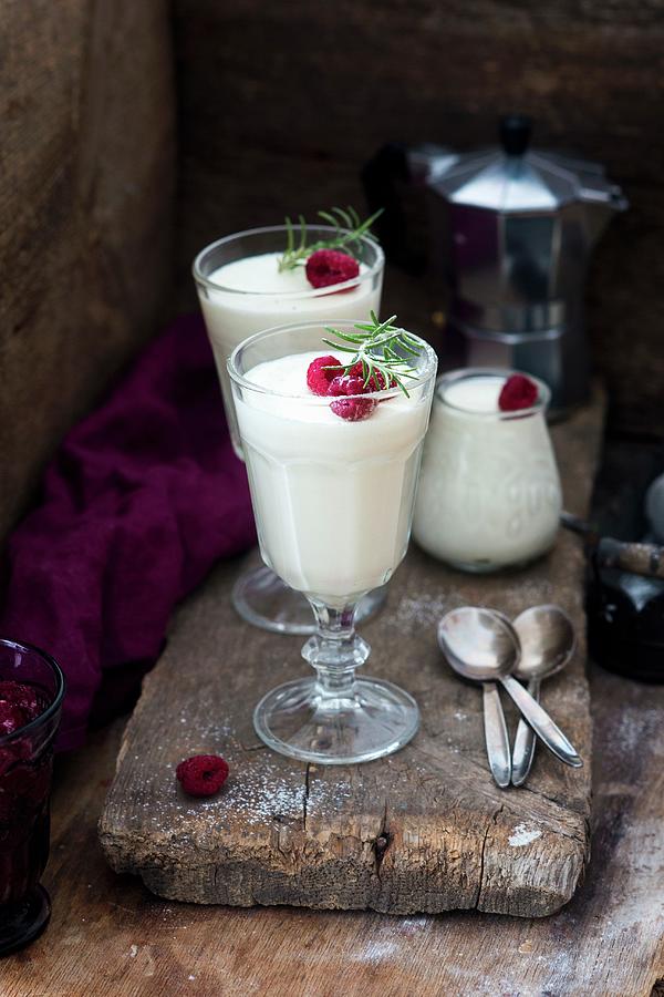 Vanilla Panna Cotta With Raspberries Photograph by Irina Meliukh