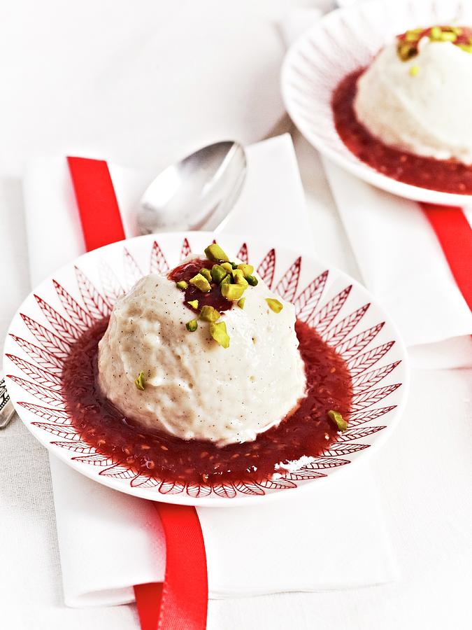 Vanilla Pudding With Raspberry Sauce And Pistachios Photograph By Hannah Kompanik Pixels