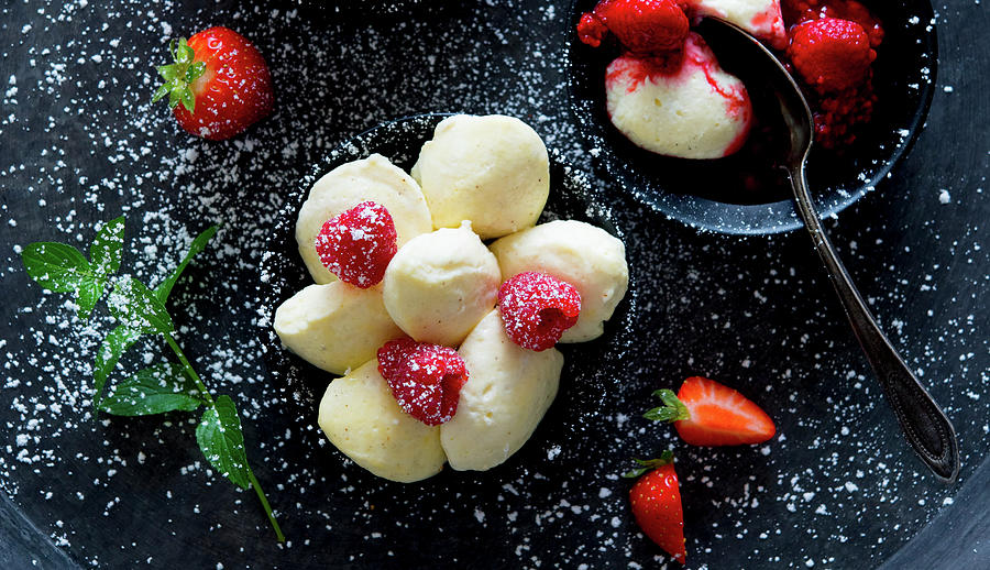 Vanilla Quark Dumplings With Strawberries And Raspberries Photograph by Udo Einenkel