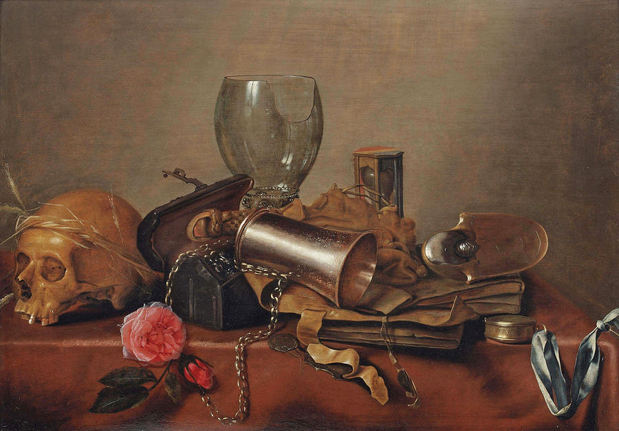 Vanitas still life with a skull Painting by Hendrick Andriessen