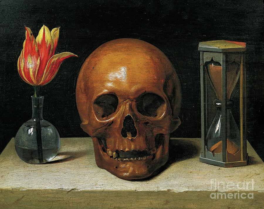Vanitas Still Life With A Tulip, Skull And Hour Glass Painting by Philippe De Champaigne