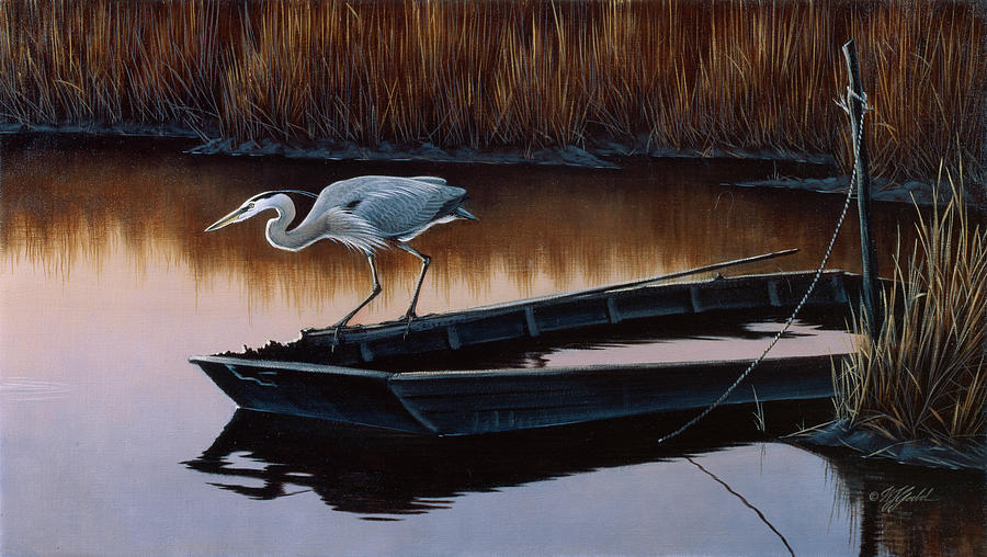 Animal Painting - Vantage Point - Great Blue Heron by Wilhelm Goebel