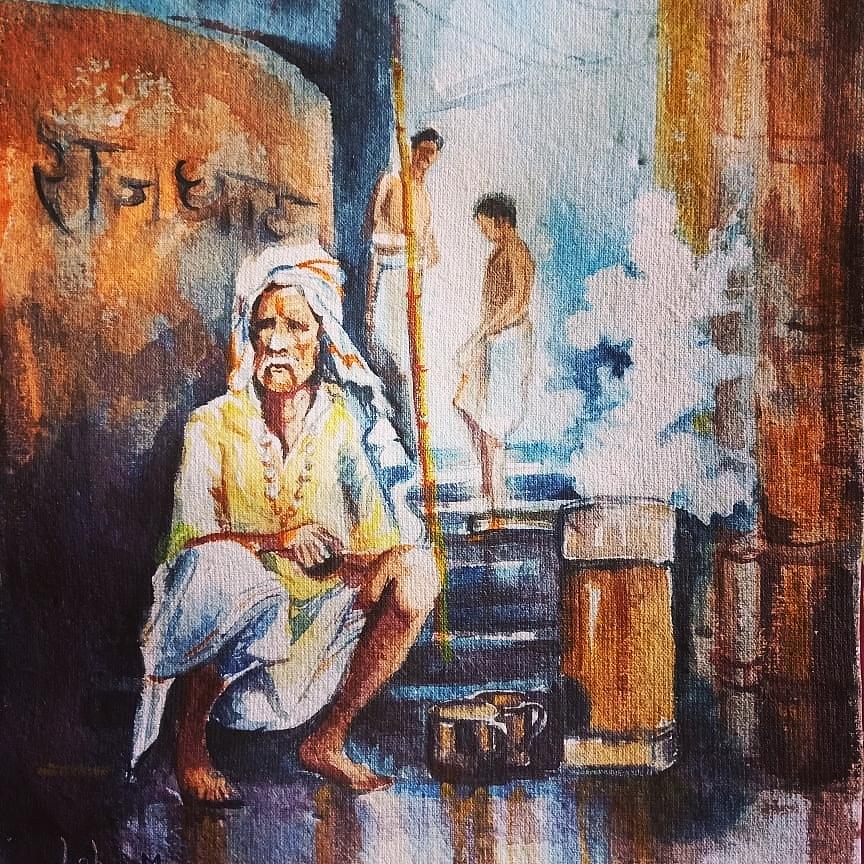 Varanasi tea seller Painting by Usha Mishra - Fine Art America