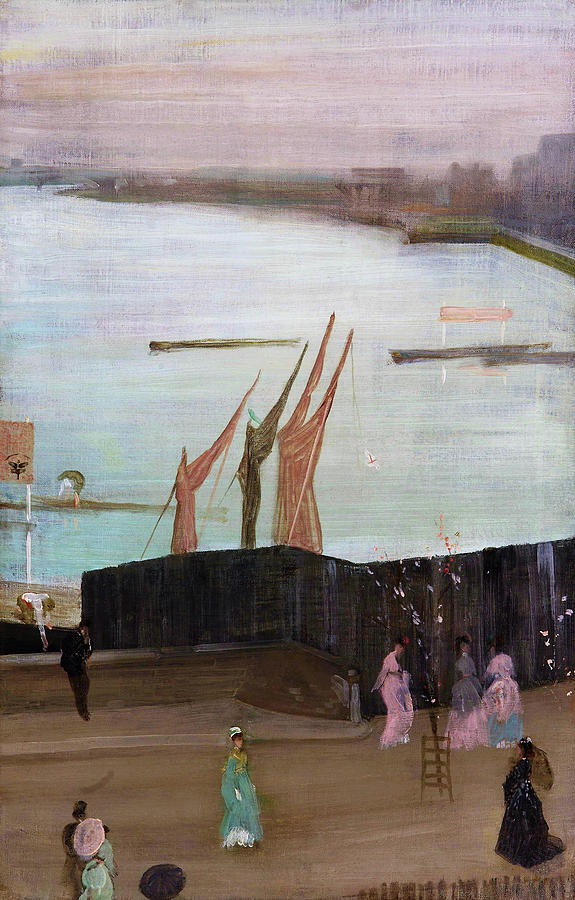 whistler painting three figures pink and grey