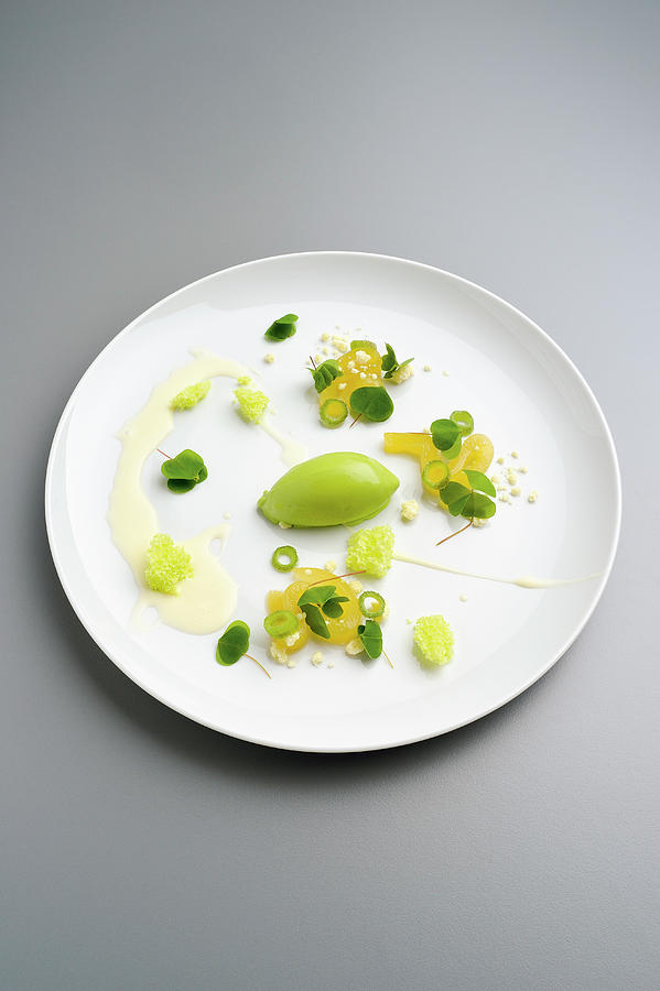 Variations Of Chickweed With Aubergines And Aerated Chocolate Photograph by Tre Torri