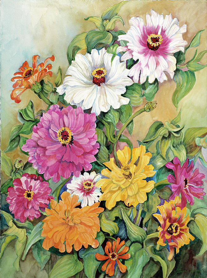 Variegated Zinnias Painting by Joanne Porter - Fine Art America