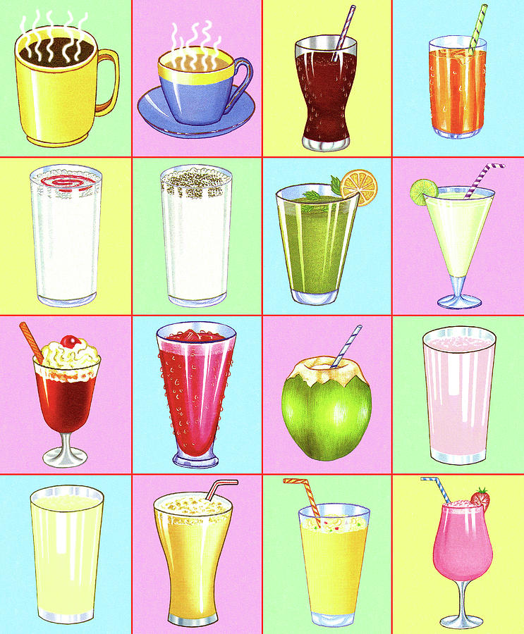 Coffee Drawing - Variety of Beverages by CSA Images