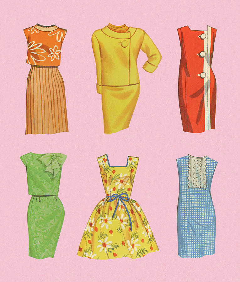Vintage Drawing - Variety of Dresses by CSA Images