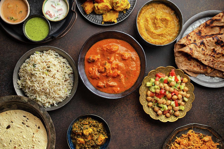Variety Of Indian Food, Different Dishes And Snacks Photograph by Olena Yeromenko