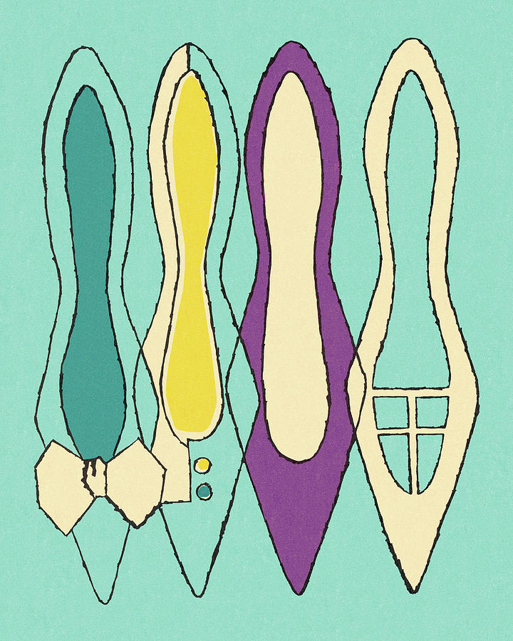 Vintage Drawing - Variety of Shoes by CSA Images