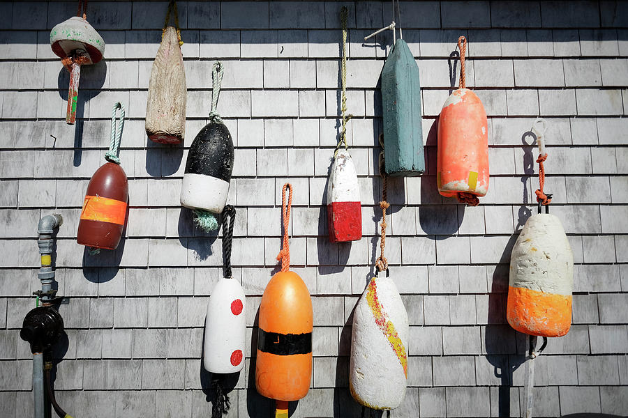 Hanging Digital Art - Variety Of Traditional Fishing Buoys Hanging On Wall, Lunenburg, Nova Scotia, Canada by Seth K. Hughes