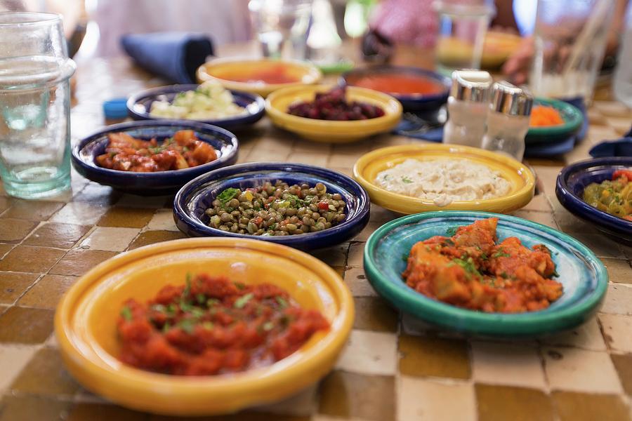 Various Arab Dishes In A Restaurant Photograph by Carine Lutt