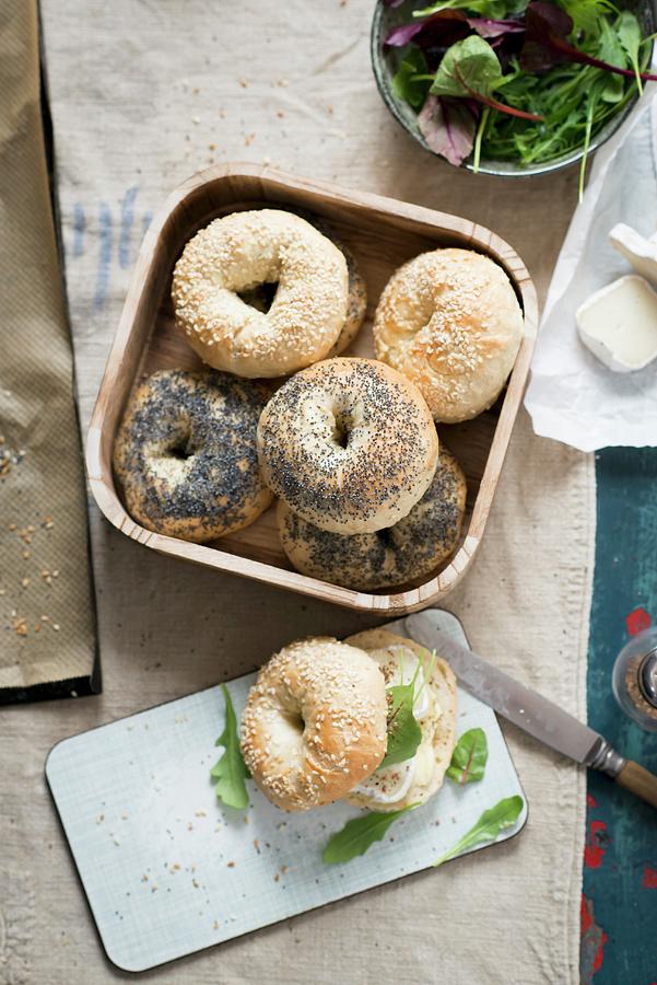 Various Bagels With Cheese And Lettuce Photograph by Manuela Rther