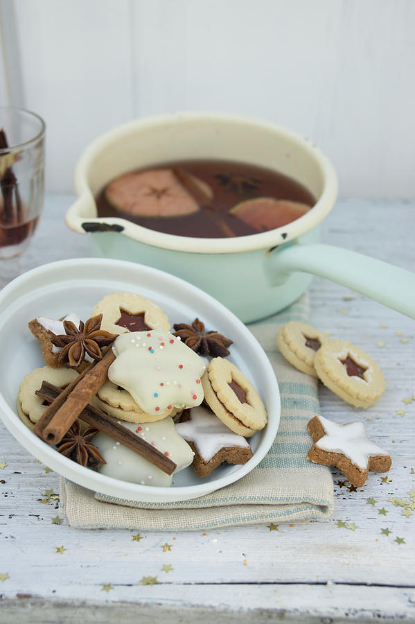Various Biscuits And Mulled Wine Photograph by Martina Schindler