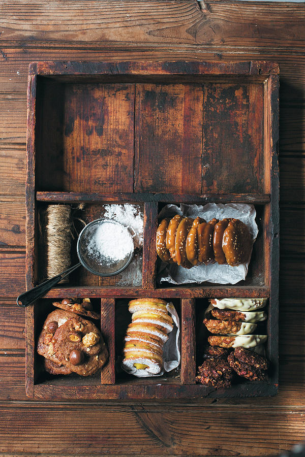 Various Biscuits In A Rustic Wooden Case Photograph by Great Stock!