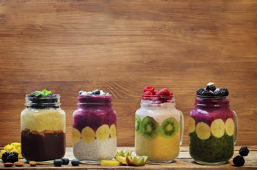 Various Breakfast Smoothies In Jars Photograph by Natasha Arz