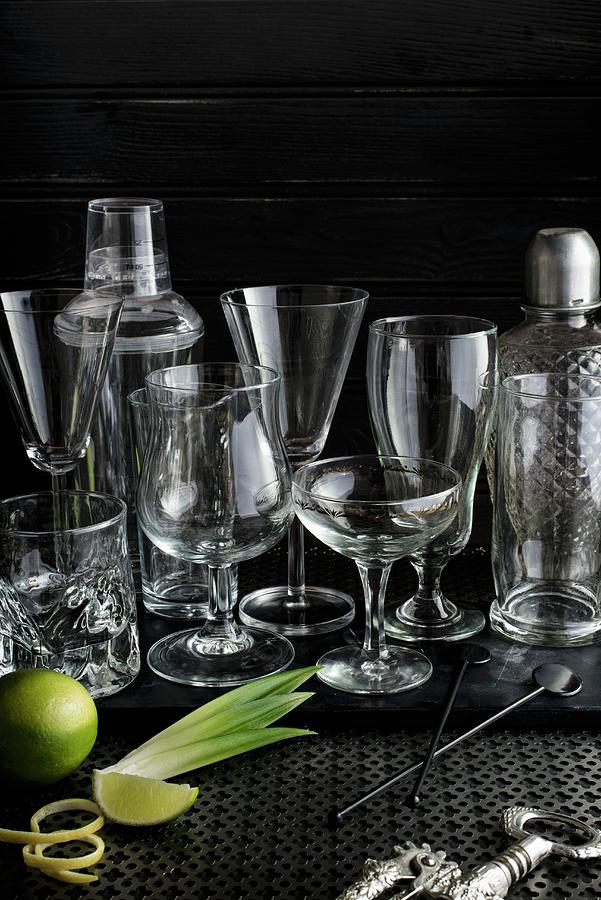 Various Cocktail Glasses And Bar Utensils Photograph by Magdalena Hendey