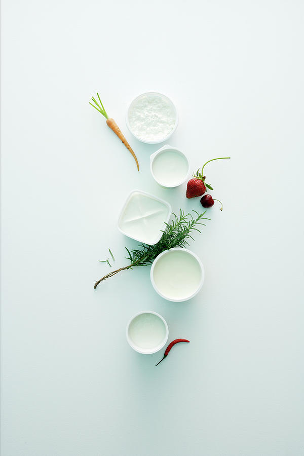 Various Dairy Products, Rosemary, Fruit And Vegetables Photograph by Michael Wissing