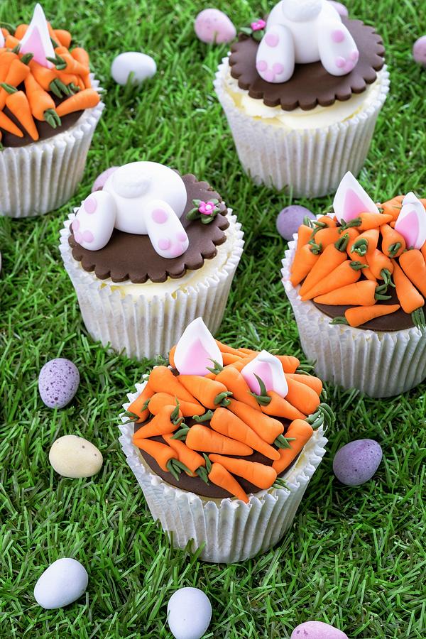 Various Easter Cupcakes On A Grass Surface Photograph by Adrian Britton
