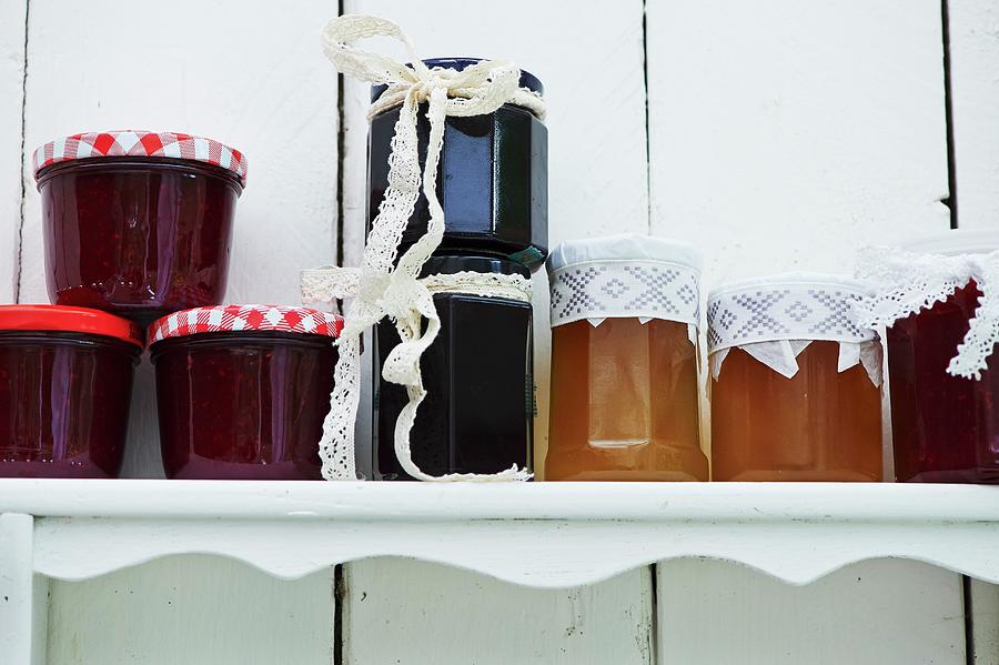 Various Jam Jars On A Shelf Photograph By Hannah Kompanik 