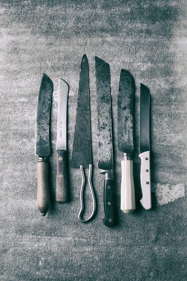 Various Kitchen Knives black-and-white Shot Photograph by Joerg Lehmann