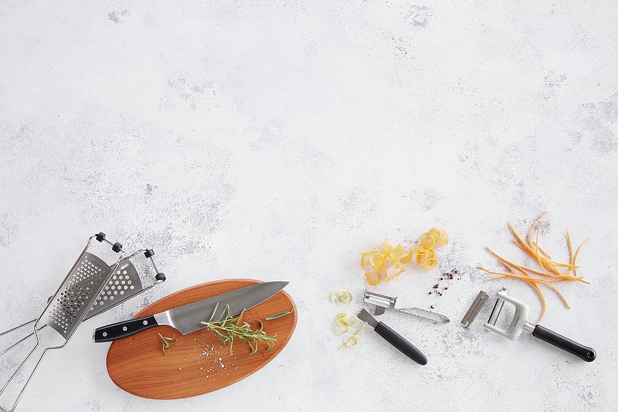 Various Kitchen Utensils For Grating, Peeling And Chopping Photograph by Rafael Pranschke