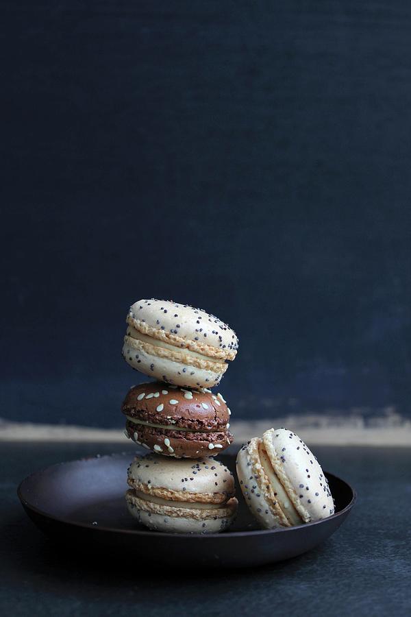 Various Macaroons With Chocolate And Poppyseeds Photograph by Patricia Miceli