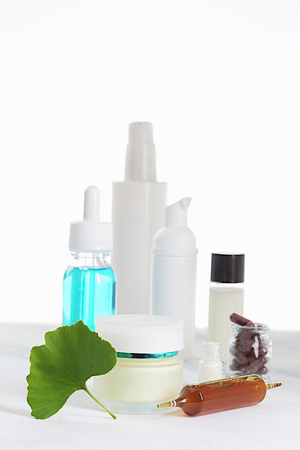 Various Natural Cosmetic Products Made With Gingko Photograph by Jean-paul Chassenet