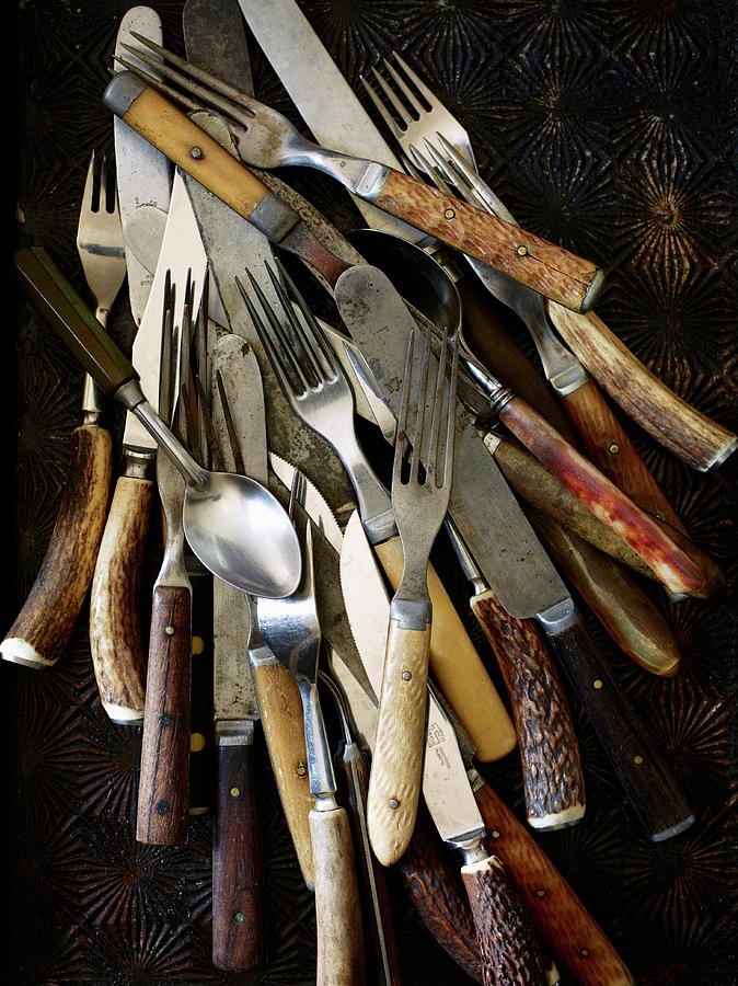 Various Old Forks, Spoons And Knives seen From Above Photograph by Leigh Beisch